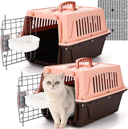 2 Set 18.9" Pet Carrier for Small Cats and Dogs, Hard Sided Plastic Cat Kennel for Pet with Front Door Security Lock Fully Breathable Travel Crate, up to 13 Lbs(Blue,18.9 x 12.6 x 11.8 Inch)