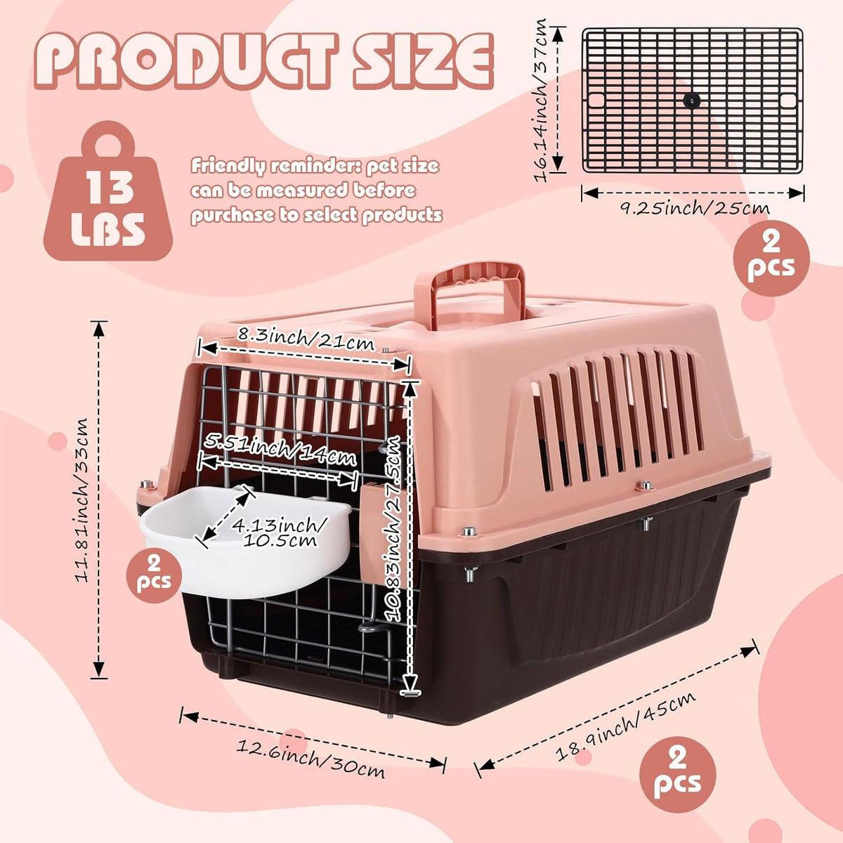 2 Set 18.9" Pet Carrier for Small Cats and Dogs, Hard Sided Plastic Cat Kennel for Pet with Front Door Security Lock Fully Breathable Travel Crate, up to 13 Lbs(Blue,18.9 x 12.6 x 11.8 Inch)