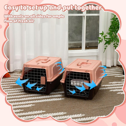 2 Set 18.9" Pet Carrier for Small Cats and Dogs, Hard Sided Plastic Cat Kennel for Pet with Front Door Security Lock Fully Breathable Travel Crate, up to 13 Lbs(Blue,18.9 x 12.6 x 11.8 Inch)
