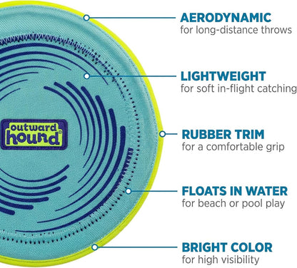 FlyFetch Disc Dog Toy, Aerodynamic for Fetch, Lightweight Foam & Durable Rubber, Floats in Water, All Breeds, 8.3"