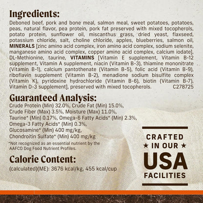 Grain Free Natural Beef Sweet Potoato Dry Adult Dog Food 4lb Bag