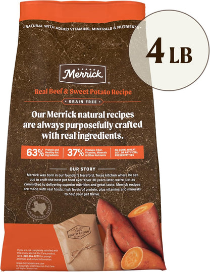 Grain Free Natural Beef Sweet Potoato Dry Adult Dog Food 4lb Bag