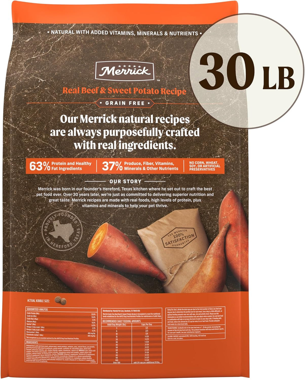 Grain Free Natural Beef Sweet Potoato Dry Adult Dog Food 4lb Bag