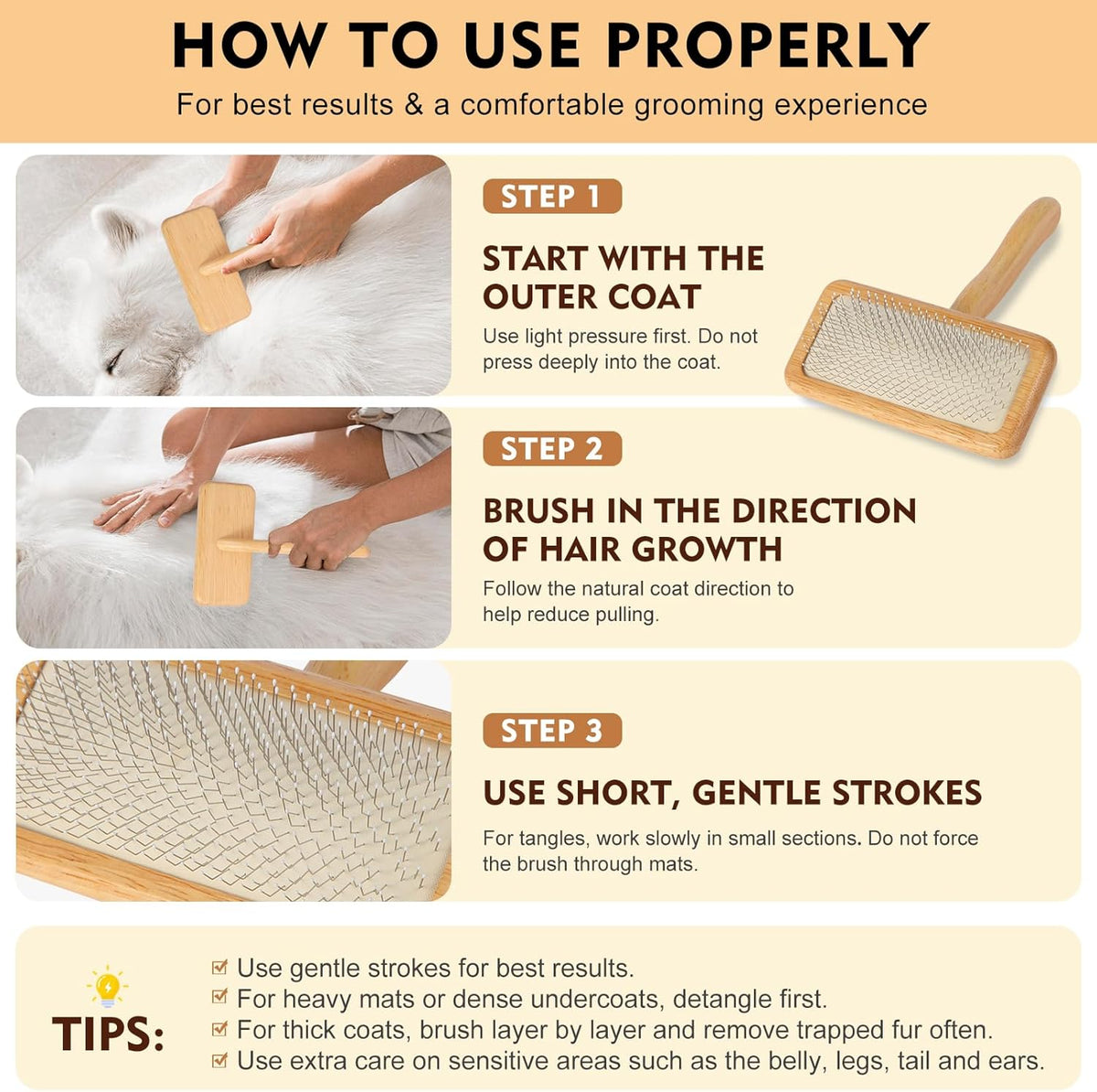 Slicker Brush for Dogs & Cats, Dog & Cat Brush for Shedding & Grooming | Deshedding Tool, Loose Fur Removal, Undercoat Removal, Gentle Coated Tips, Air-Cushion Pad, Long & Short Hair Pet, Detangling