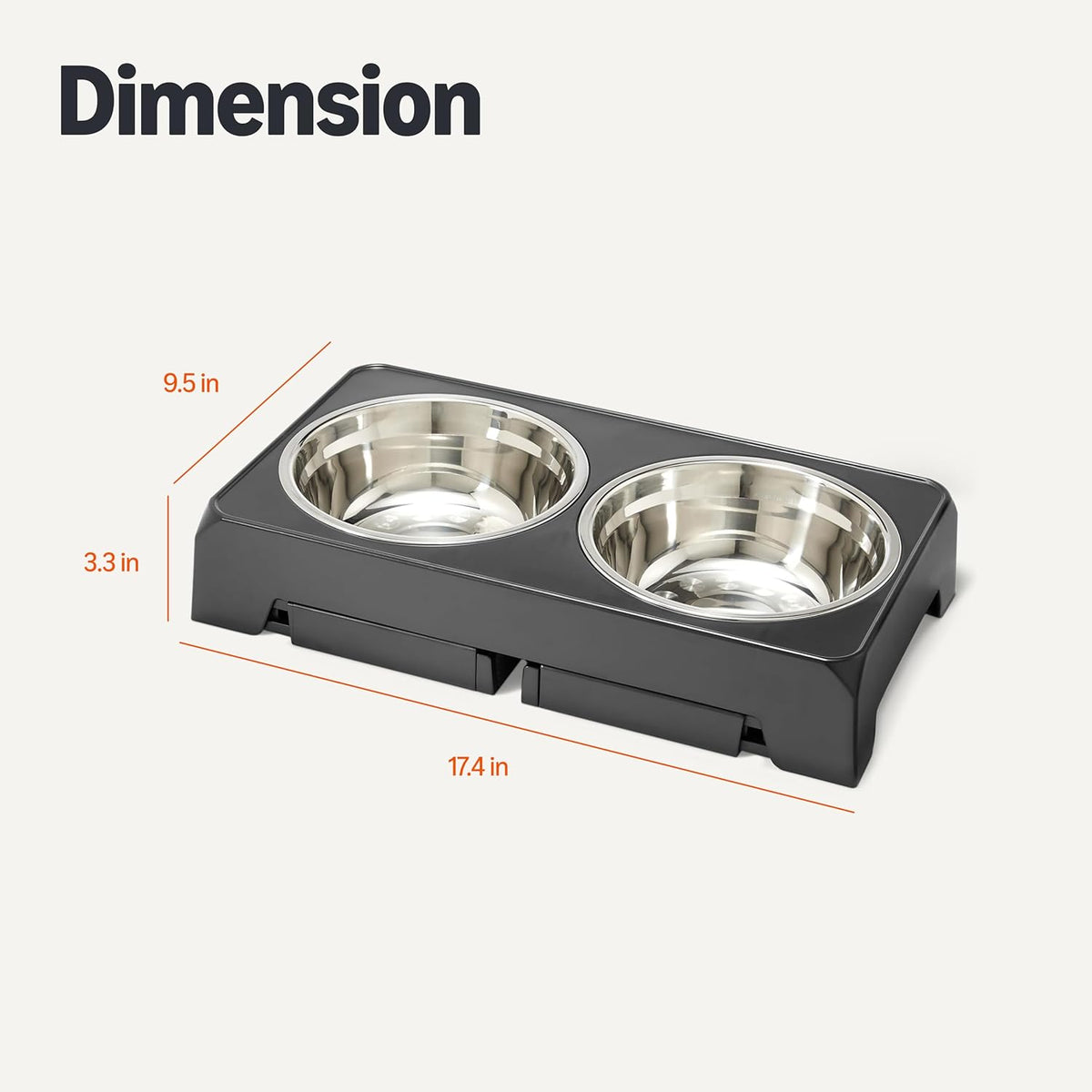 Elevated Dog Bowls Stand, 5 Height Adjustable Foldable Raised Pet Feeder with Stainless Steel Bowls, Non-Slip Base, 17.3 x 9.4 x 12 in, Black
