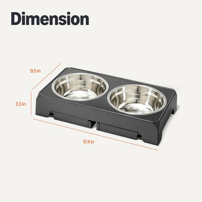 Elevated Dog Bowls Stand, 5 Height Adjustable Foldable Raised Pet Feeder with Stainless Steel Bowls, Non-Slip Base, 17.3 x 9.4 x 12 in, Black