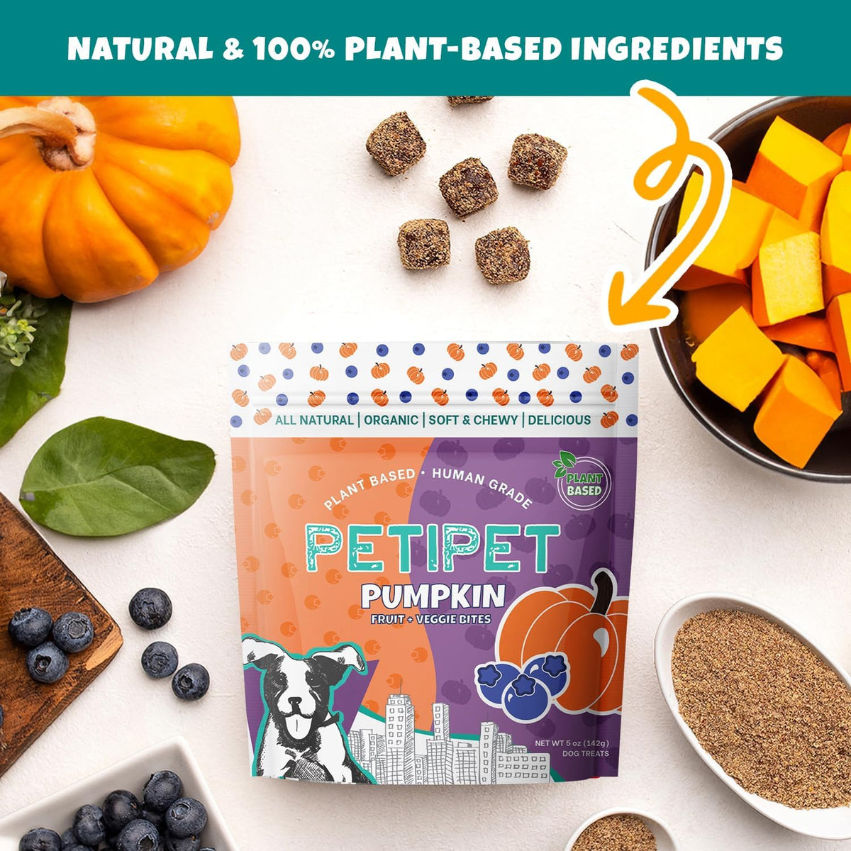 Apples+Carrots Plant-Based Fruit Dog Treats - Carrot and Apple Soft & Chewy - Healthy Vegetarian, Vegan Dog Treats with Organic Ingredients - Low-Protein, Hypoallergenic, Gluten-Free
