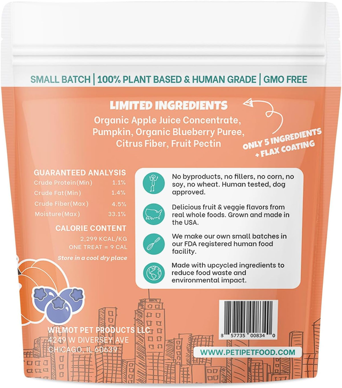 Apples+Carrots Plant-Based Fruit Dog Treats - Carrot and Apple Soft & Chewy - Healthy Vegetarian, Vegan Dog Treats with Organic Ingredients - Low-Protein, Hypoallergenic, Gluten-Free