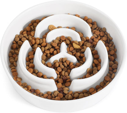 Ceramic Slow Feeder Dog Bowls 1.6 Cups for Medium & Small Fast Eaters,White