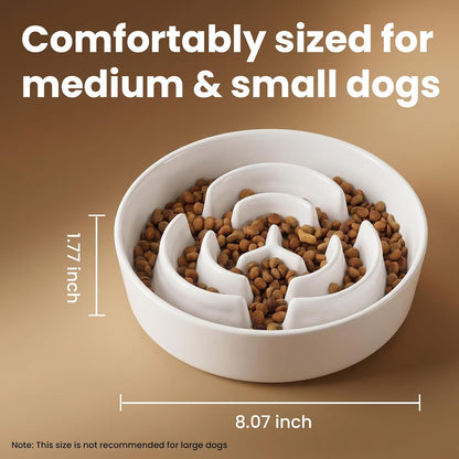 Ceramic Slow Feeder Dog Bowls 1.6 Cups for Medium & Small Fast Eaters,White
