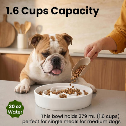 Ceramic Slow Feeder Dog Bowls 1.6 Cups for Medium & Small Fast Eaters,White