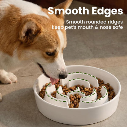 Ceramic Slow Feeder Dog Bowls 1.6 Cups for Medium & Small Fast Eaters,White