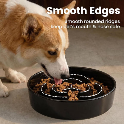 Ceramic Slow Feeder Dog Bowls 1.6 Cups for Medium & Small Fast Eaters,White
