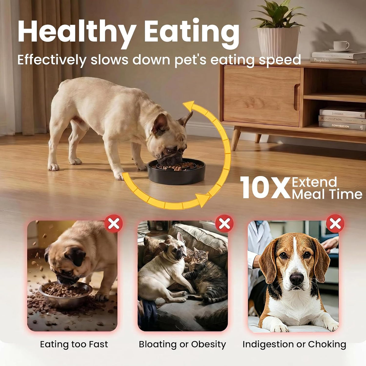Ceramic Slow Feeder Dog Bowls 1.6 Cups for Medium & Small Fast Eaters,White