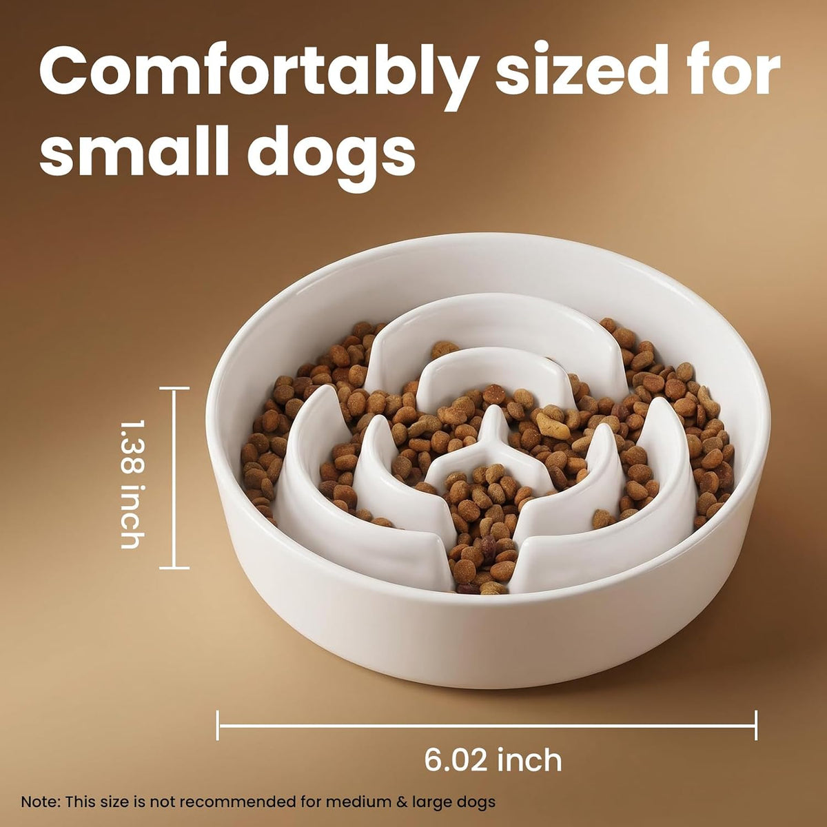 Ceramic Slow Feeder Dog Bowls 1.6 Cups for Medium & Small Fast Eaters,White