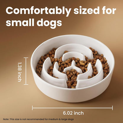 Ceramic Slow Feeder Dog Bowls 1.6 Cups for Medium & Small Fast Eaters,White