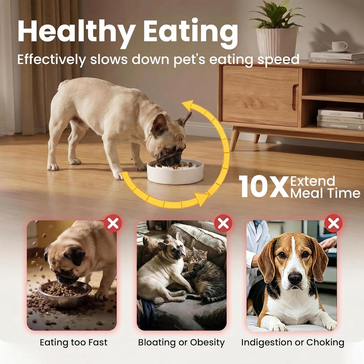 Ceramic Slow Feeder Dog Bowls 1.6 Cups for Medium & Small Fast Eaters,White
