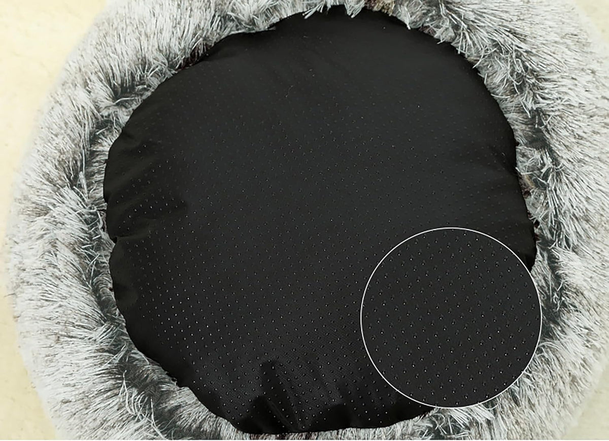 Dog Cave Bed for Small Dogs Cats Pets, Anti Anxiety Calming Plush Dog Beds, Fluffy Covered Hooded Cozy Burrow Puppy Beds, Anti-Slip Bottom Washable Pet Sleeping Bag (20" D, Grey)