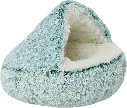 Dog Cave Bed for Small Dogs Cats Pets, Anti Anxiety Calming Plush Dog Beds, Fluffy Covered Hooded Cozy Burrow Puppy Beds, Anti-Slip Bottom Washable Pet Sleeping Bag (20" D, Grey)