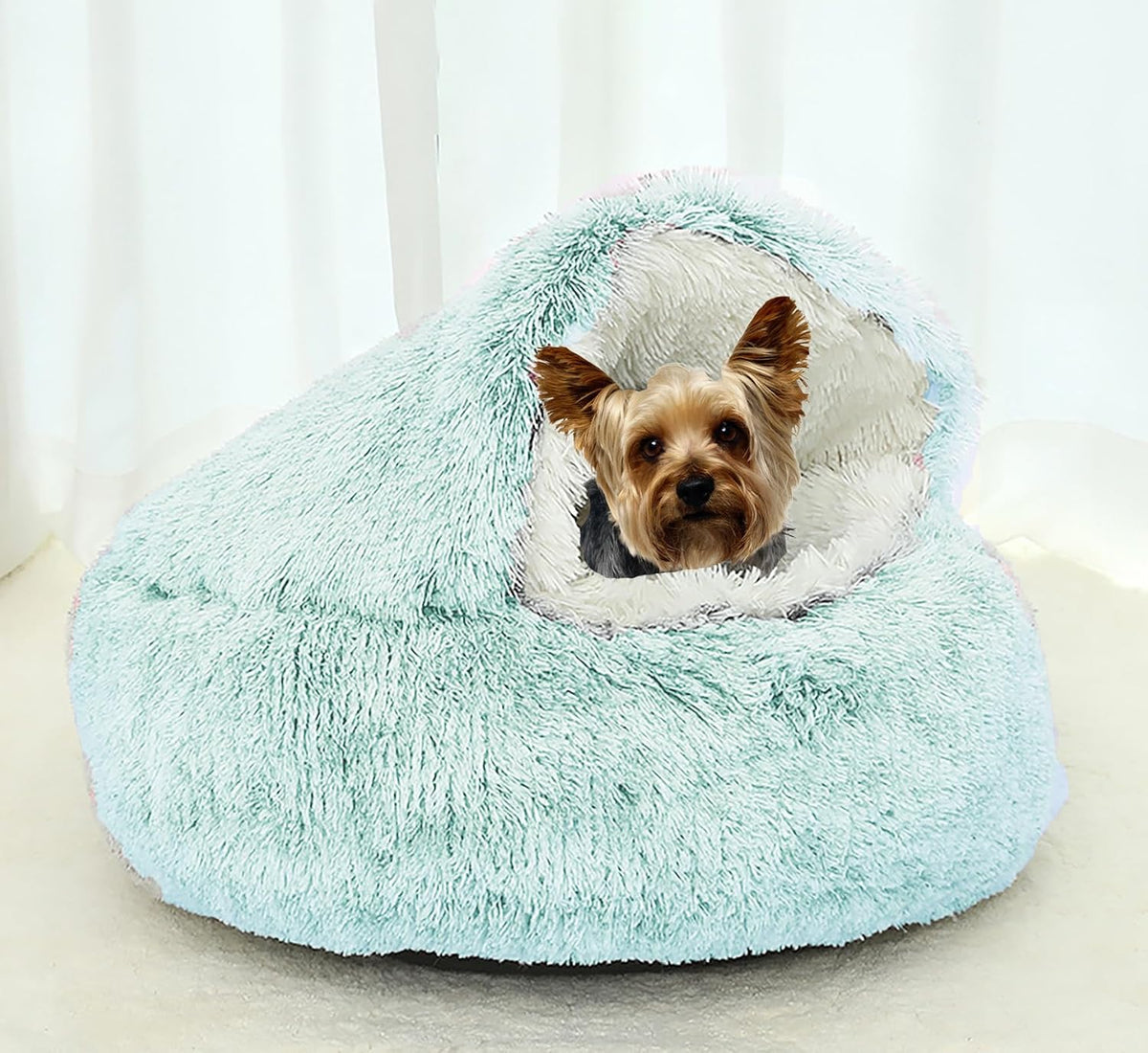 Dog Cave Bed for Small Dogs Cats Pets, Anti Anxiety Calming Plush Dog Beds, Fluffy Covered Hooded Cozy Burrow Puppy Beds, Anti-Slip Bottom Washable Pet Sleeping Bag (20" D, Grey)
