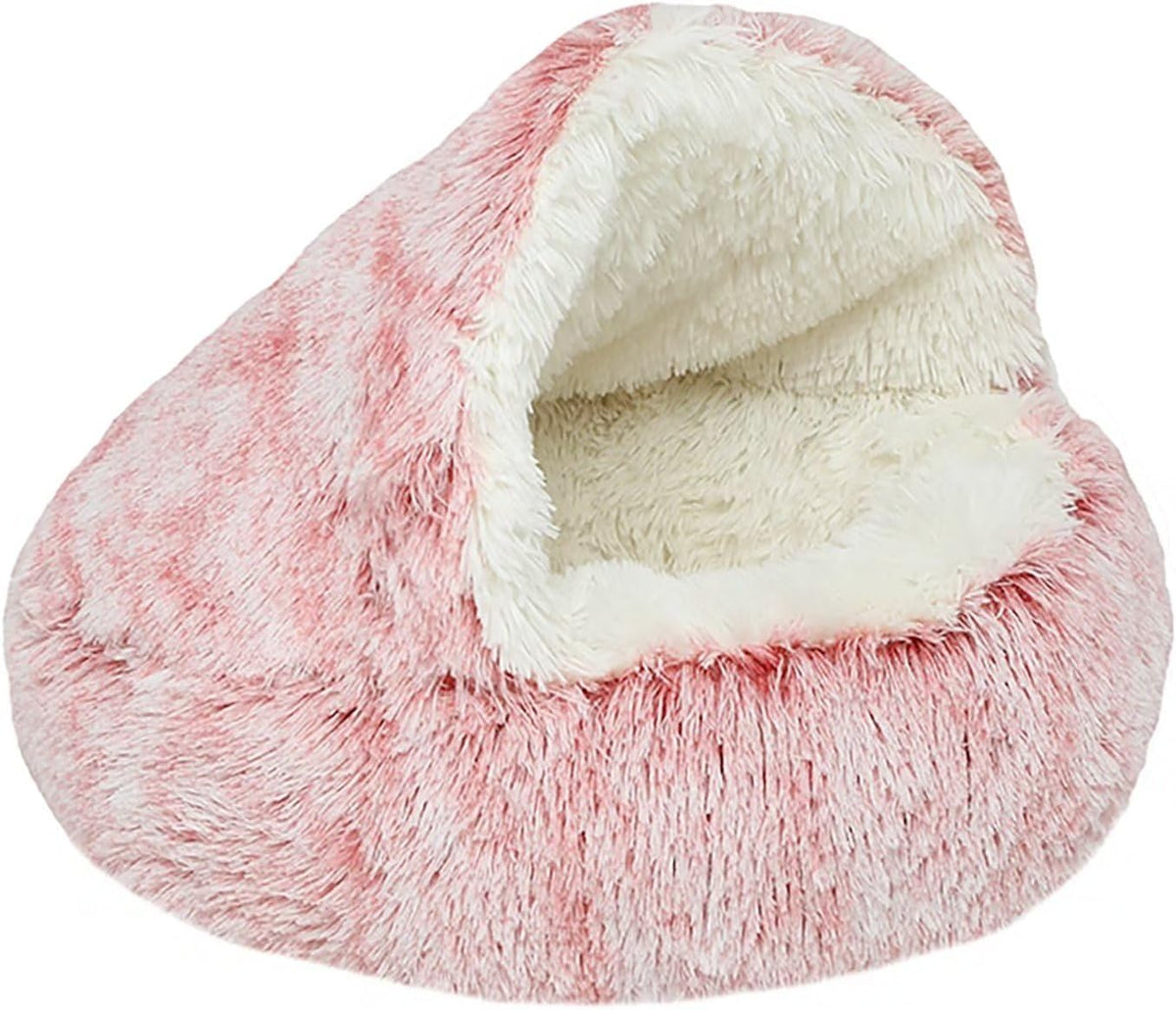 Dog Cave Bed for Small Dogs Cats Pets, Anti Anxiety Calming Plush Dog Beds, Fluffy Covered Hooded Cozy Burrow Puppy Beds, Anti-Slip Bottom Washable Pet Sleeping Bag (20" D, Grey)