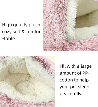 Dog Cave Bed for Small Dogs Cats Pets, Anti Anxiety Calming Plush Dog Beds, Fluffy Covered Hooded Cozy Burrow Puppy Beds, Anti-Slip Bottom Washable Pet Sleeping Bag (20" D, Grey)