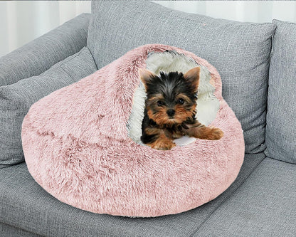 Dog Cave Bed for Small Dogs Cats Pets, Anti Anxiety Calming Plush Dog Beds, Fluffy Covered Hooded Cozy Burrow Puppy Beds, Anti-Slip Bottom Washable Pet Sleeping Bag (20" D, Grey)