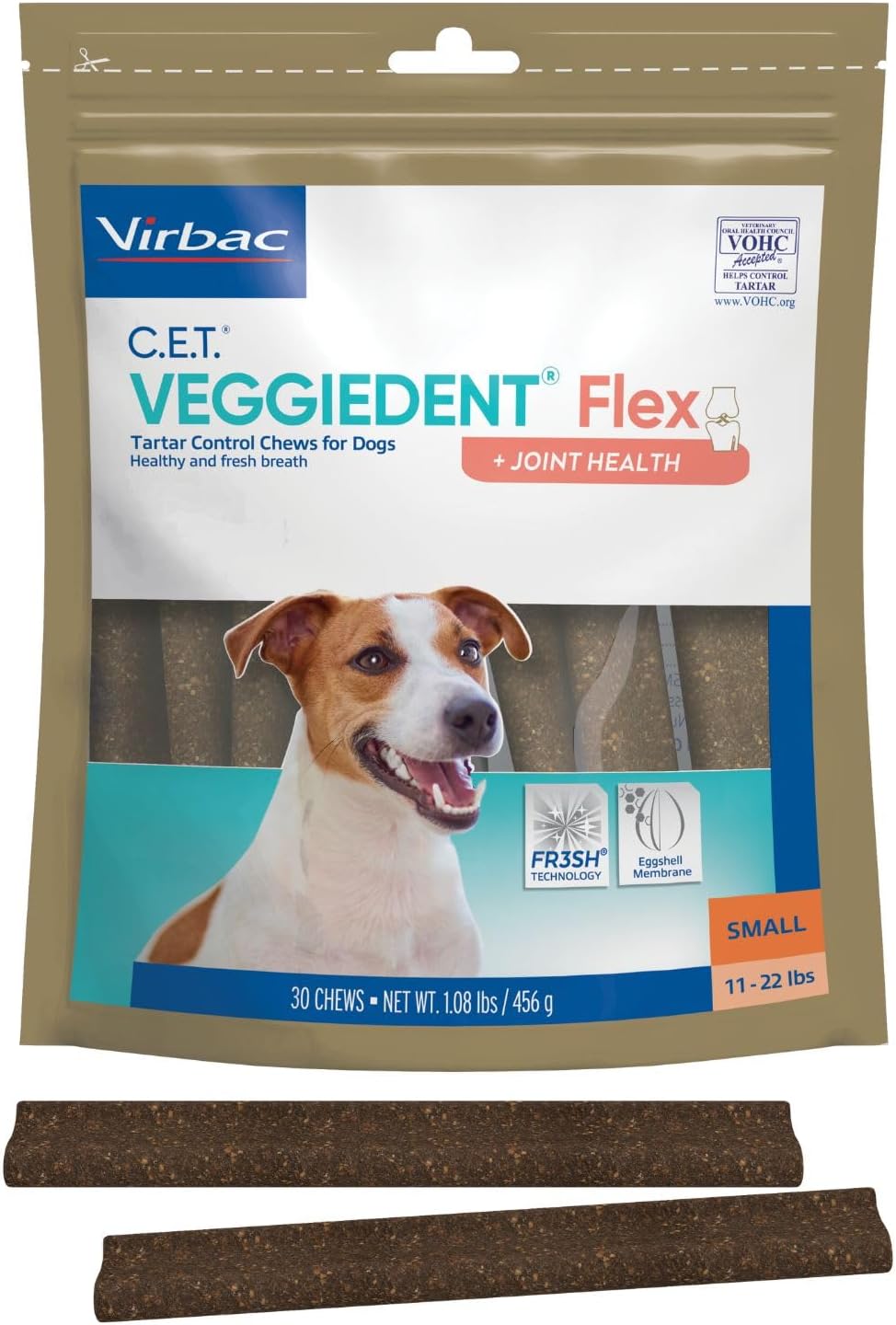 C.E.T. Veggiedent Fr3sh & Flex Plaque and Tartar Control Chew for Dogs, S