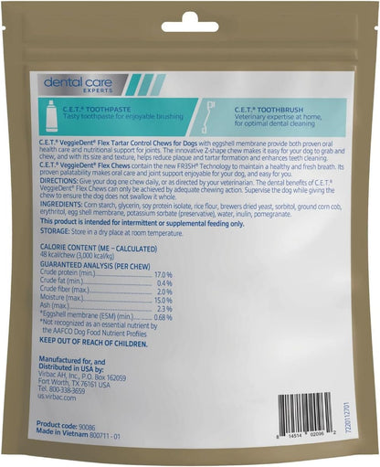 C.E.T. Veggiedent Fr3sh & Flex Plaque and Tartar Control Chew for Dogs, S