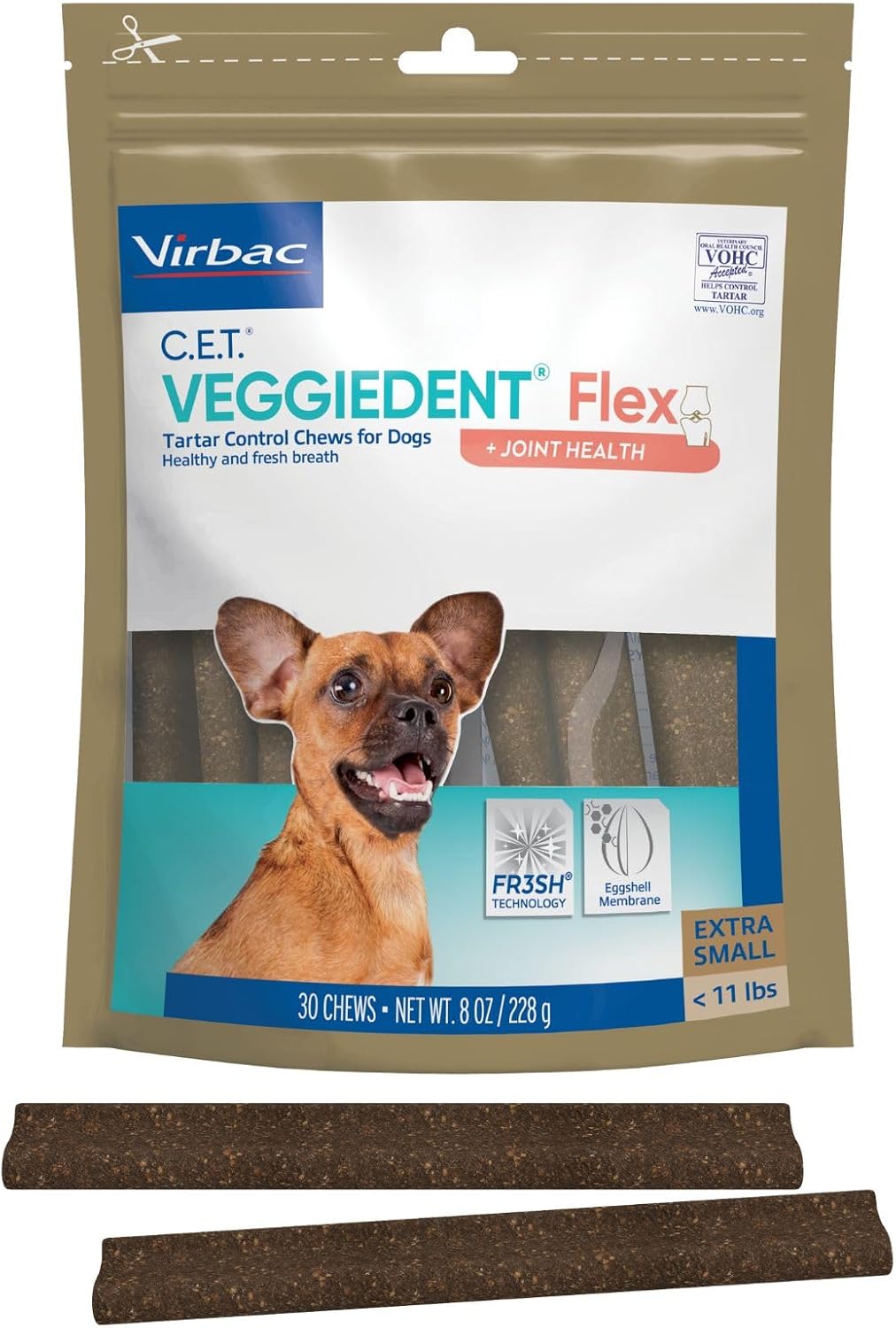 C.E.T. Veggiedent Fr3sh & Flex Plaque and Tartar Control Chew for Dogs, S