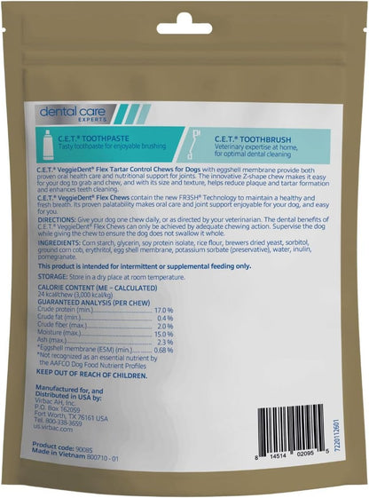 C.E.T. Veggiedent Fr3sh & Flex Plaque and Tartar Control Chew for Dogs, S