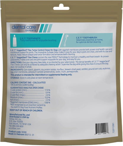 C.E.T. Veggiedent Fr3sh & Flex Plaque and Tartar Control Chew for Dogs, S
