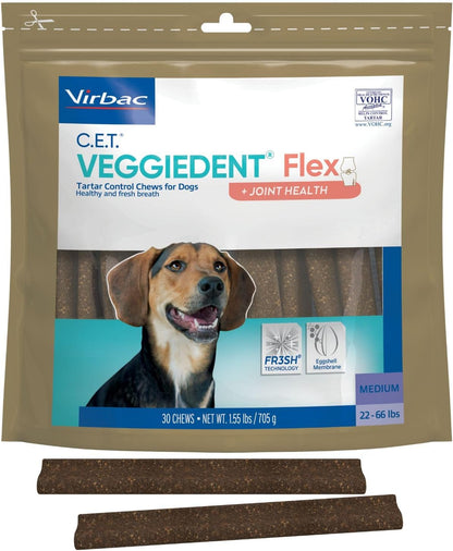C.E.T. Veggiedent Fr3sh & Flex Plaque and Tartar Control Chew for Dogs, S