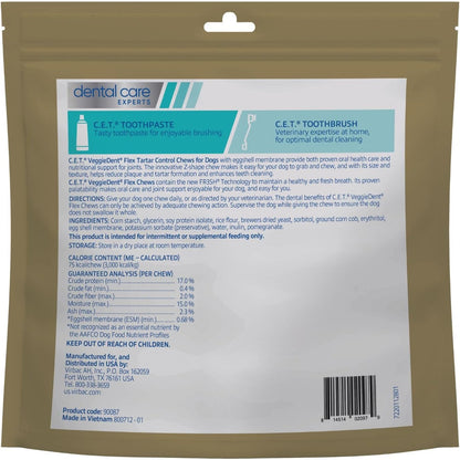 C.E.T. Veggiedent Fr3sh & Flex Plaque and Tartar Control Chew for Dogs, S