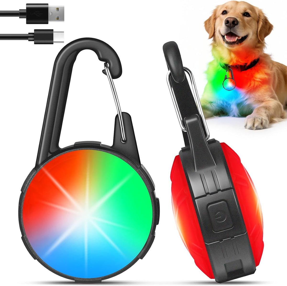 2 Pack Double Sided Dog Collar Light, 6 Modes Dog Lights for Night Walking, Rechargeable LED Pet Collar Light for Nighttime Clip on, IP68 Waterproof Pet Walking Accessories