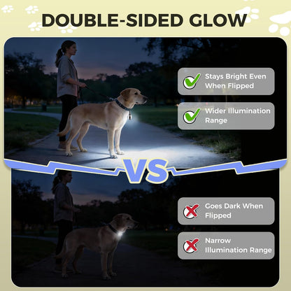 2 Pack Double Sided Dog Collar Light, 6 Modes Dog Lights for Night Walking, Rechargeable LED Pet Collar Light for Nighttime Clip on, IP68 Waterproof Pet Walking Accessories