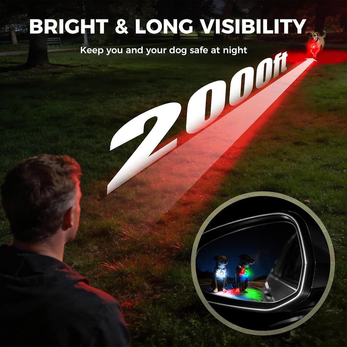 2 Pack Double Sided Dog Collar Light, 6 Modes Dog Lights for Night Walking, Rechargeable LED Pet Collar Light for Nighttime Clip on, IP68 Waterproof Pet Walking Accessories