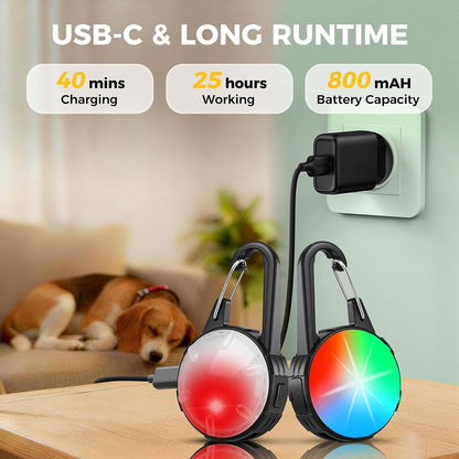 2 Pack Double Sided Dog Collar Light, 6 Modes Dog Lights for Night Walking, Rechargeable LED Pet Collar Light for Nighttime Clip on, IP68 Waterproof Pet Walking Accessories
