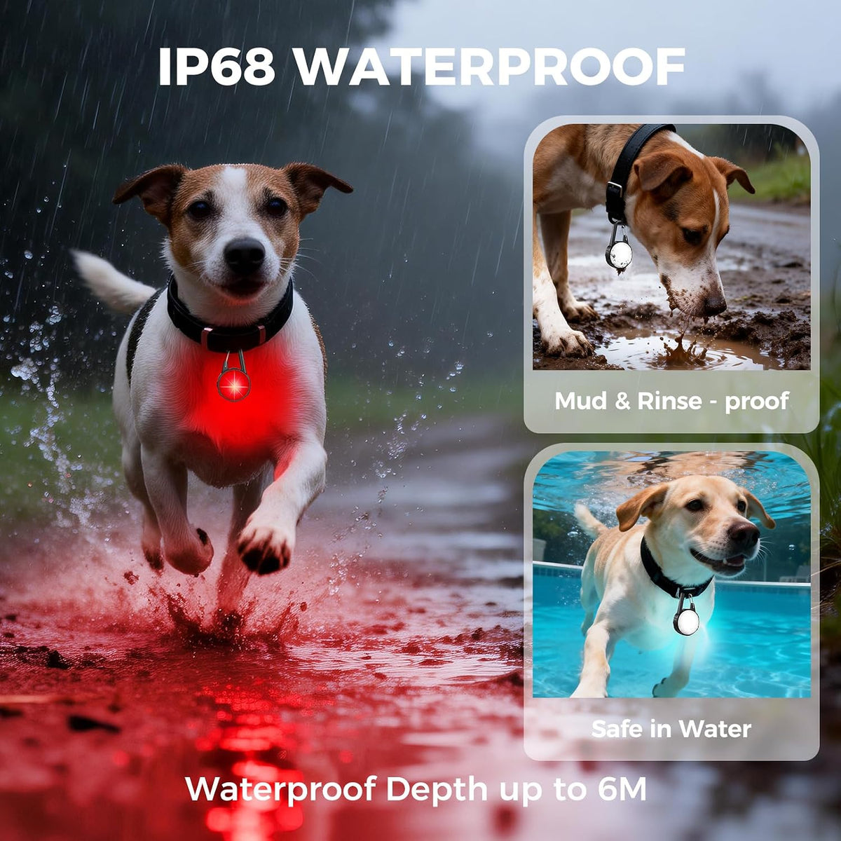 2 Pack Double Sided Dog Collar Light, 6 Modes Dog Lights for Night Walking, Rechargeable LED Pet Collar Light for Nighttime Clip on, IP68 Waterproof Pet Walking Accessories
