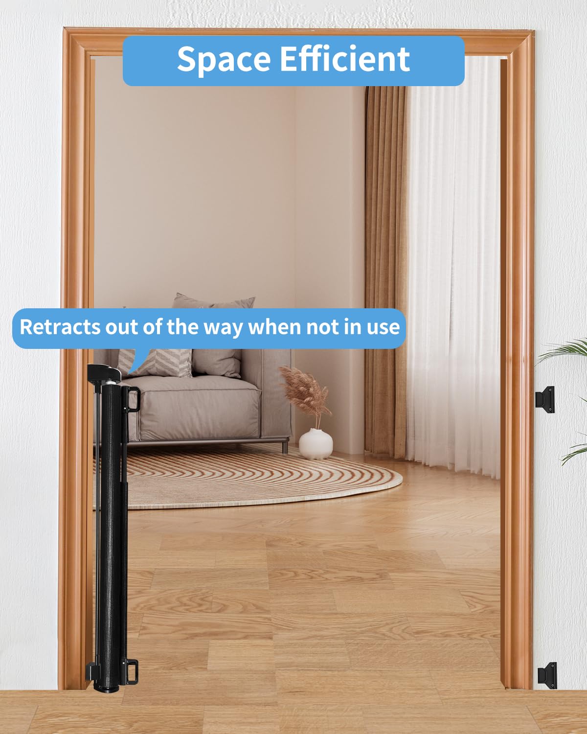 Retractable Baby Gate for Doorways and Stairs, Mesh Safety Gate for Pet, Indoor & Outdoor Use, One-Hand Operation, Easy Installation, 33.6" Tall, Expands to 55" Wide（Black,33.6"x55"