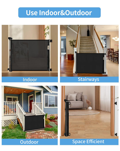 Retractable Baby Gate for Doorways and Stairs, Mesh Safety Gate for Pet, Indoor & Outdoor Use, One-Hand Operation, Easy Installation, 33.6" Tall, Expands to 55" Wide（Black,33.6"x55"