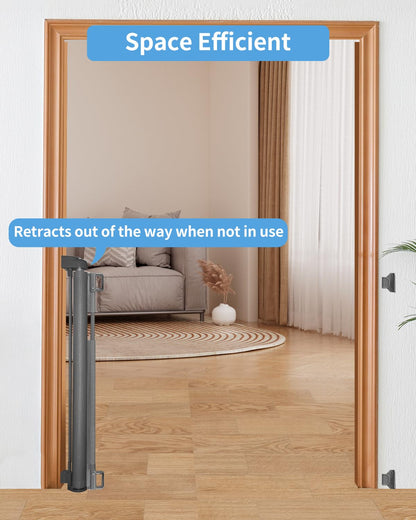 Retractable Baby Gate for Doorways and Stairs, Mesh Safety Gate for Pet, Indoor & Outdoor Use, One-Hand Operation, Easy Installation, 33.6" Tall, Expands to 55" Wide（Black,33.6"x55"