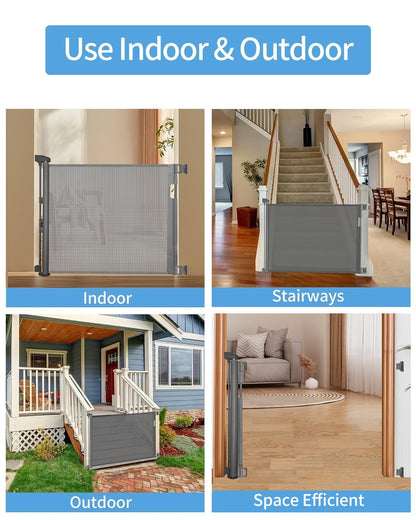 Retractable Baby Gate for Doorways and Stairs, Mesh Safety Gate for Pet, Indoor & Outdoor Use, One-Hand Operation, Easy Installation, 33.6" Tall, Expands to 55" Wide（Black,33.6"x55"