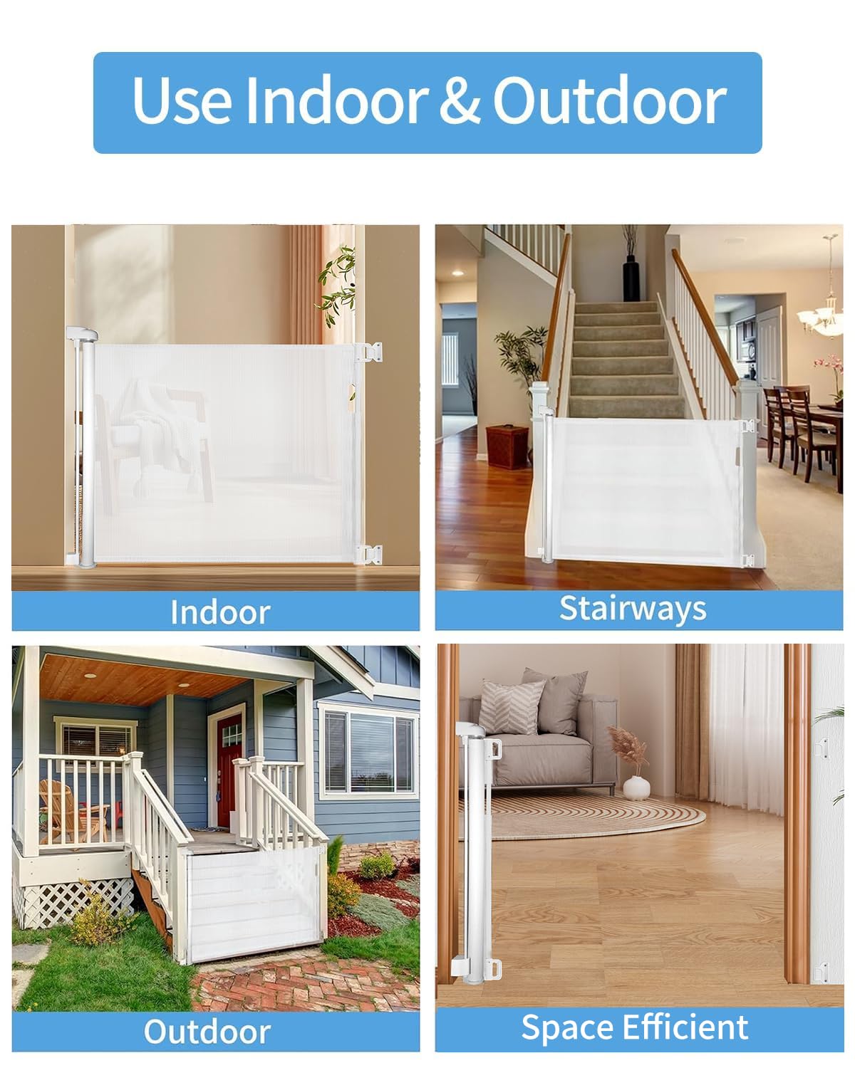 Retractable Baby Gate for Doorways and Stairs, Mesh Safety Gate for Pet, Indoor & Outdoor Use, One-Hand Operation, Easy Installation, 33.6" Tall, Expands to 55" Wide（Black,33.6"x55"