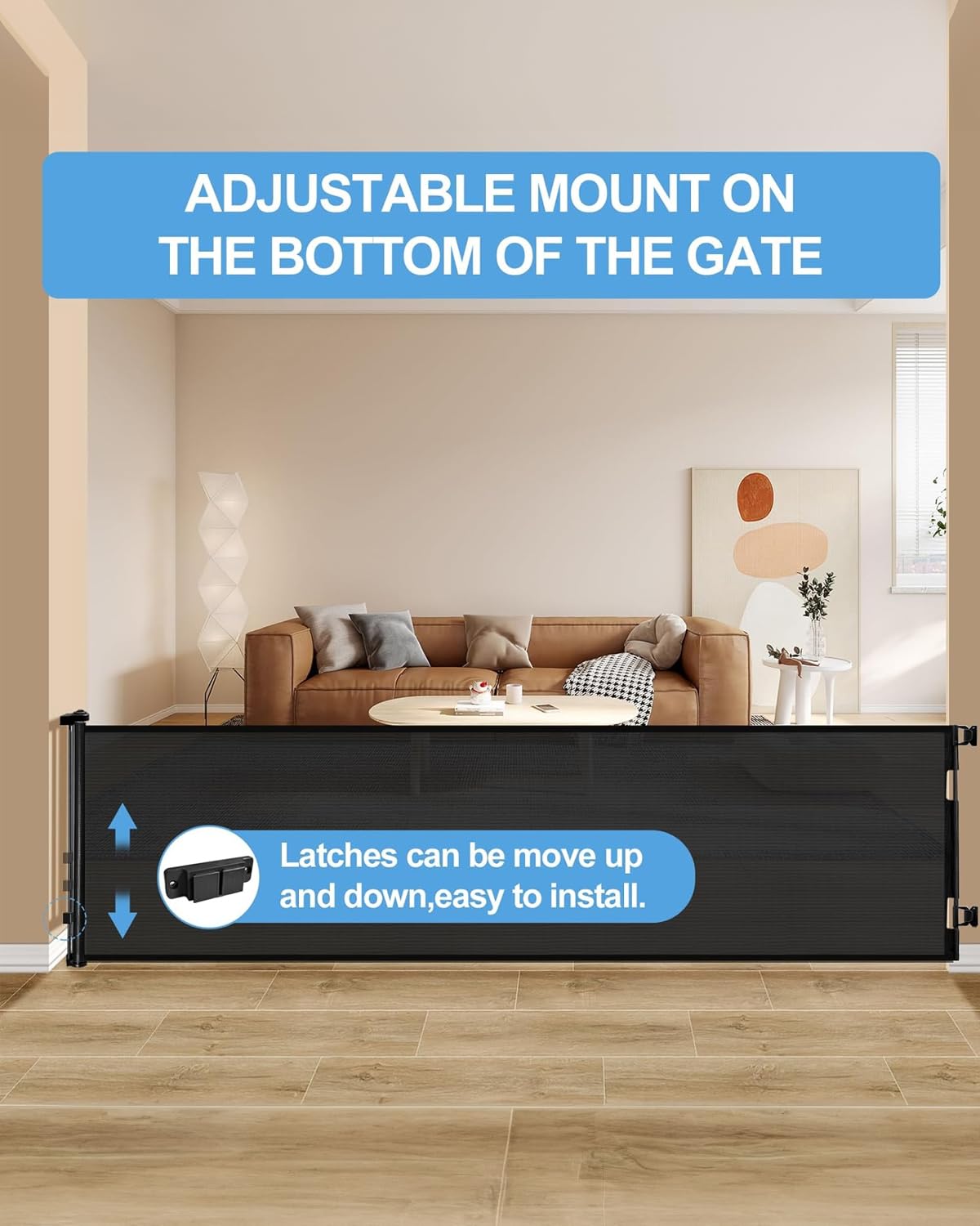 Retractable Baby Gate for Doorways and Stairs, Mesh Safety Gate for Pet, Indoor & Outdoor Use, One-Hand Operation, Easy Installation, 33.6" Tall, Expands to 55" Wide（Black,33.6"x55"