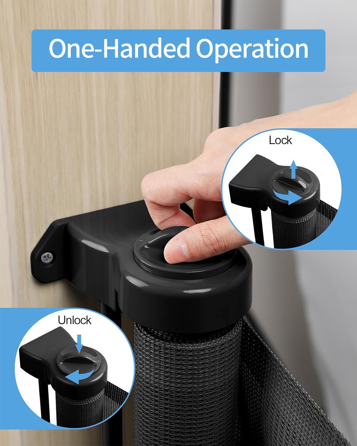 Retractable Baby Gate for Doorways and Stairs, Mesh Safety Gate for Pet, Indoor & Outdoor Use, One-Hand Operation, Easy Installation, 33.6" Tall, Expands to 55" Wide（Black,33.6"x55"