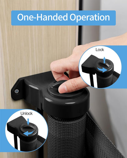 Retractable Baby Gate for Doorways and Stairs, Mesh Safety Gate for Pet, Indoor & Outdoor Use, One-Hand Operation, Easy Installation, 33.6" Tall, Expands to 55" Wide（Black,33.6"x55"
