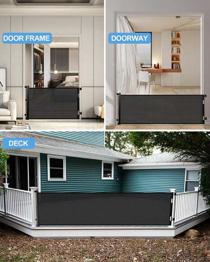 Retractable Baby Gate for Doorways and Stairs, Mesh Safety Gate for Pet, Indoor & Outdoor Use, One-Hand Operation, Easy Installation, 33.6" Tall, Expands to 55" Wide（Black,33.6"x55"