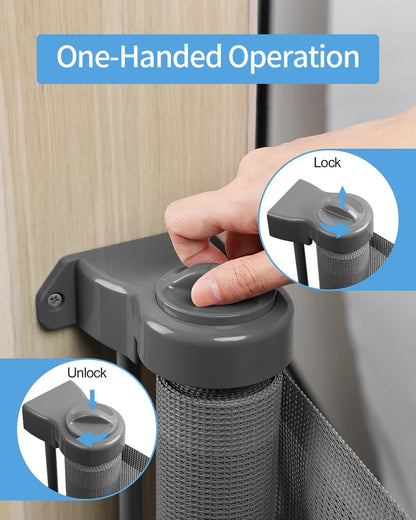 Retractable Baby Gate for Doorways and Stairs, Mesh Safety Gate for Pet, Indoor & Outdoor Use, One-Hand Operation, Easy Installation, 33.6" Tall, Expands to 55" Wide（Black,33.6"x55"