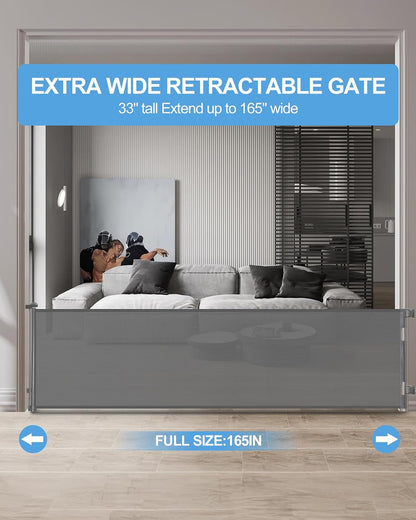 Retractable Baby Gate for Doorways and Stairs, Mesh Safety Gate for Pet, Indoor & Outdoor Use, One-Hand Operation, Easy Installation, 33.6" Tall, Expands to 55" Wide（Black,33.6"x55"